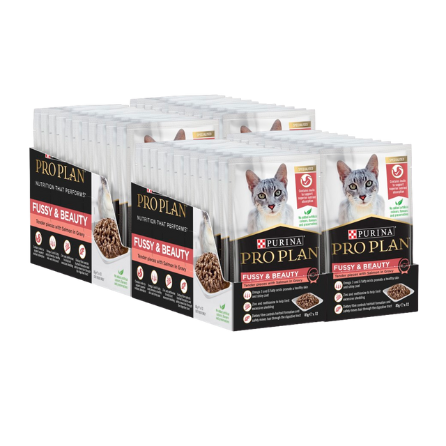 Purina Pro Plan Adult Cat Wet Food Fussy & Beauty 85g Pouches – Vets 